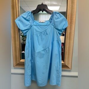 Zara Aqua Blue Puff Sleeve Dress